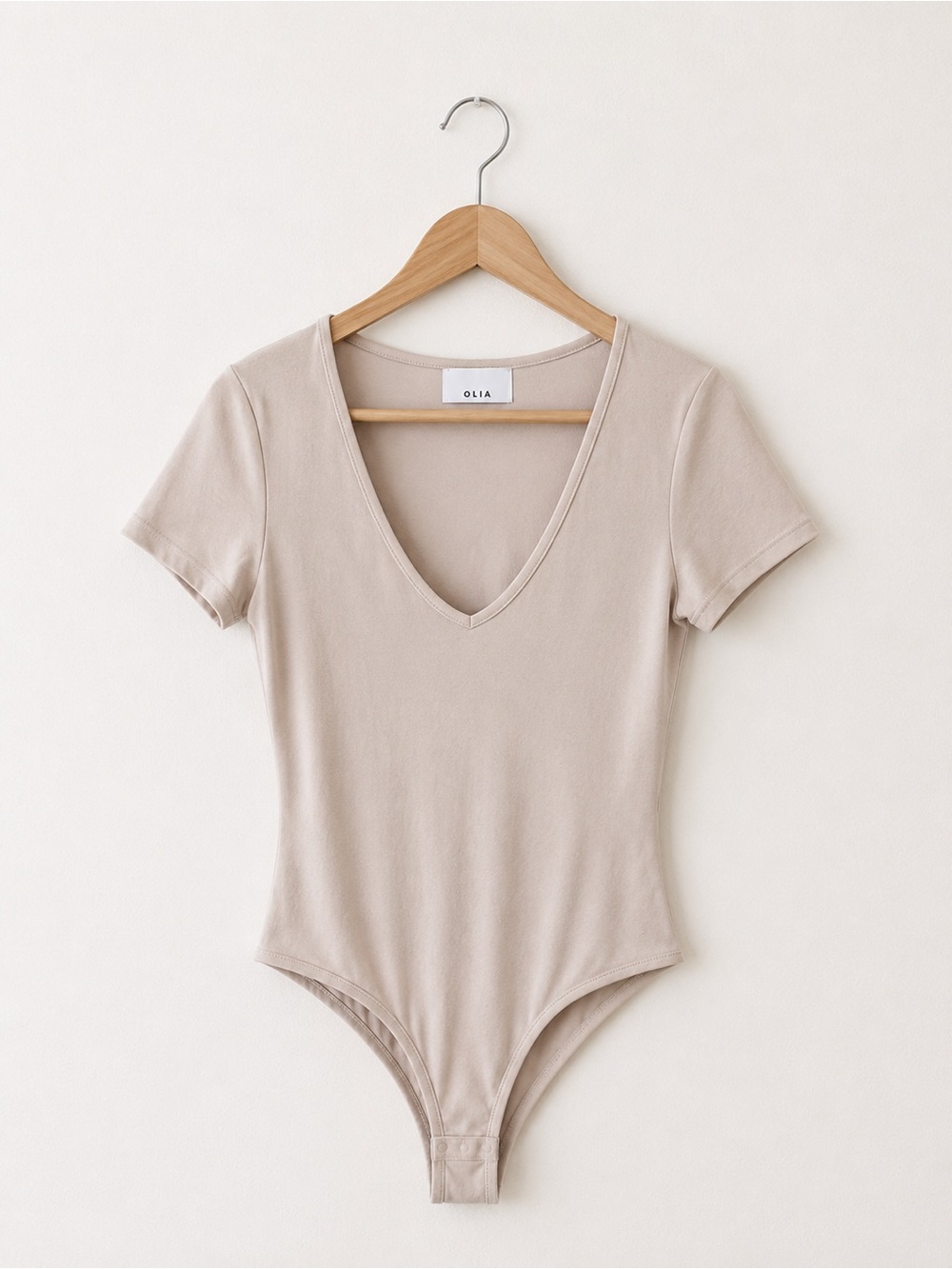 OLIA Nude Taupe V-Neck Stretch Bodysuit Short Sleeve Women’s large
